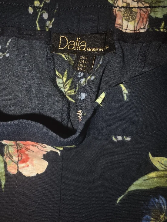 Dalia Navy Floral Print Pants with Pink and Green Blooms - Picture 3 of 5